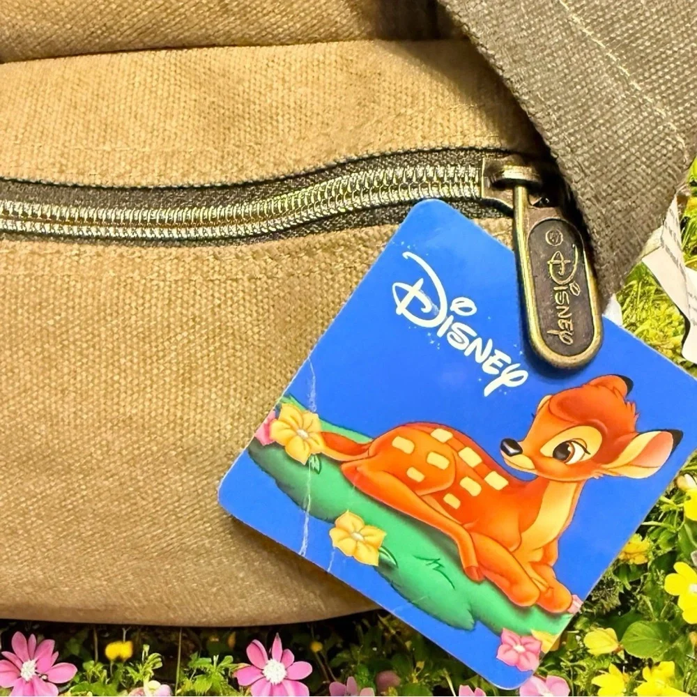 Disney Bambi Canvas Shoulder Bag Floral Patch Pockets Vintage Cottagecore Style